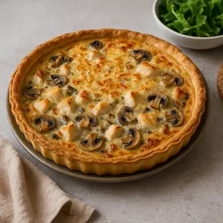 Tarte salée au poulet et champignons